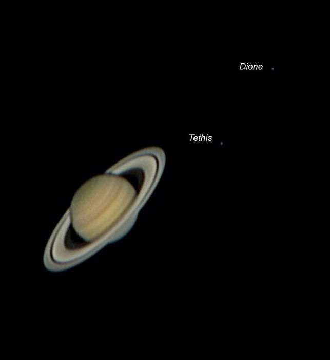 Saturno junto con Tethis y Dione